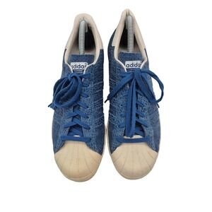 Adidas Shoes Womens Size 9.5 Blue Suede Superstar Animal Print S81326 Sneakers